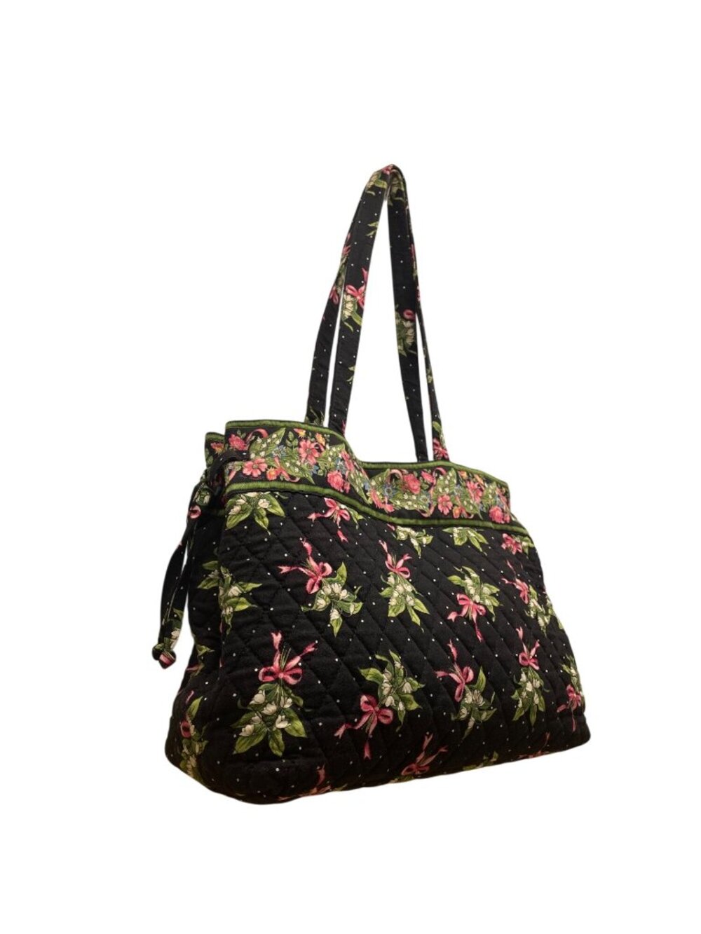 Vera Bradley Women’s Black & Green Quilted Cotton Floral Shoulder Tote Bag - Picture 4 of 13